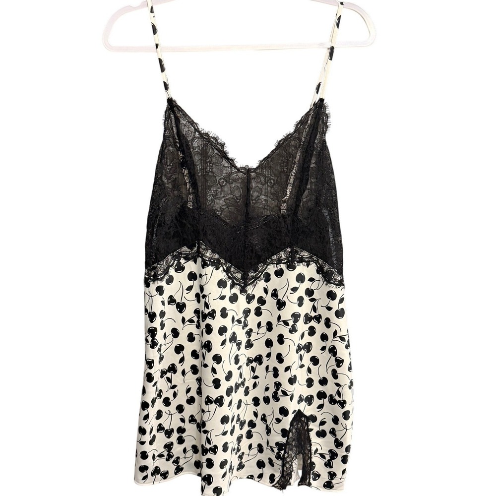 Victorias Secret Black Lace Cherry Slip Dress Lingerie‎ Babydoll Nightgown L